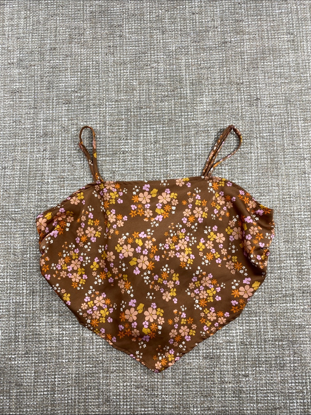 Pink Rose Brown Floral Crop Top with Pink and Orange Flowers